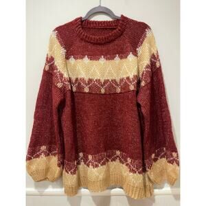 Beautiful‎ 100% Mohair Sweater Red & Gold Balloon Sleeve Oversized Fit Size XXL